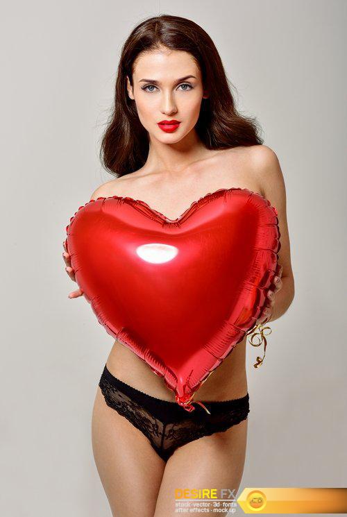 Beautiful woman holding a red heart – 9 UHQ JPEG