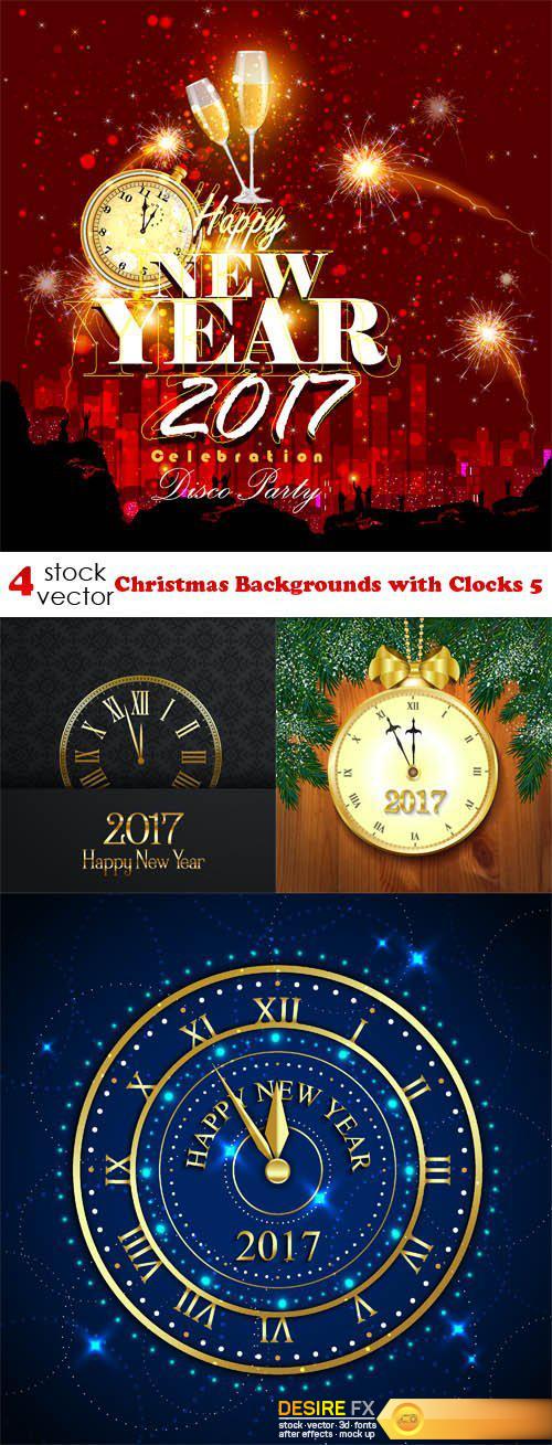 Vectors – Christmas Backgrounds with Clocks 5