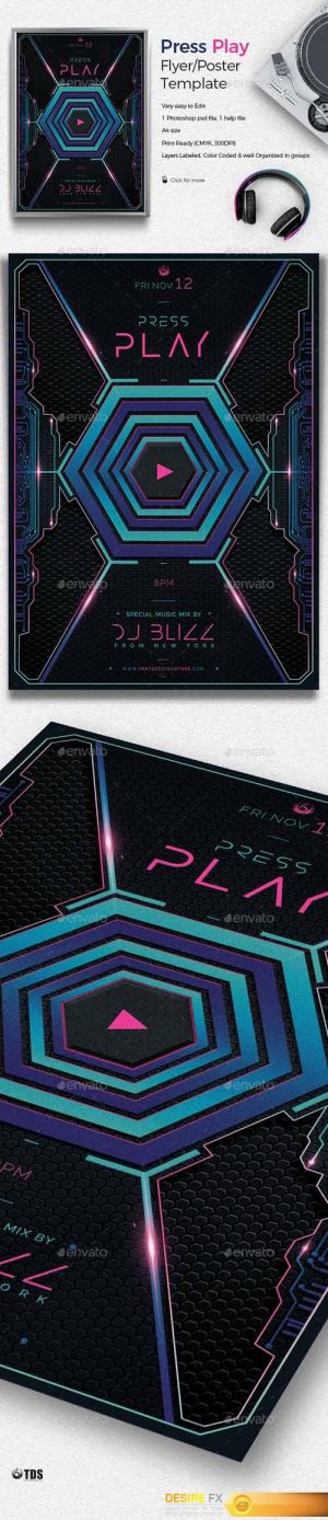 Press Play Flyer Template 19488077
