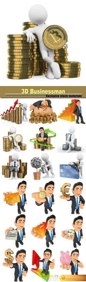 3D people, make money on Internet concept, businessman with euro coins