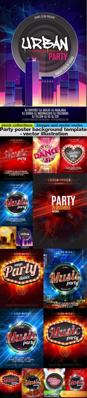 Party poster background template – vector illustration, 15 x EPS