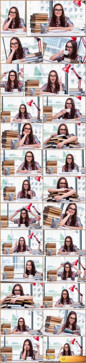Young woman student with many books – 26xUHQ JPEG