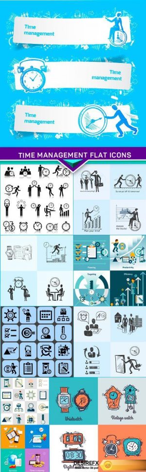 Time management flat icons 10X EPS