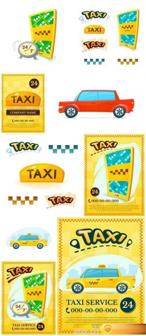 Taxi services advertising poster, vector illustration 9X EPS