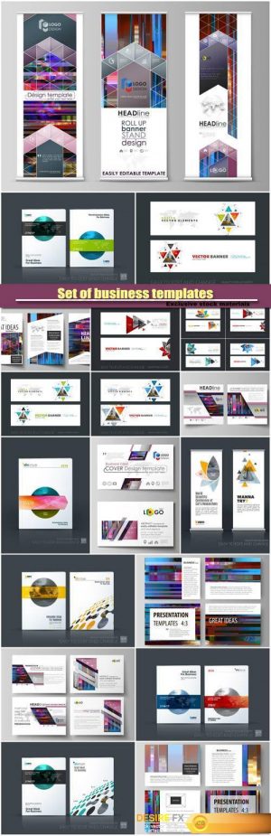 Set of business templates, brochure for exhibition, roll up banner