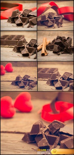 Pieces of chocolate bar with red ribbon 7X JPEG