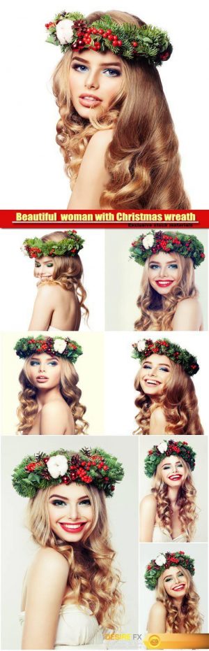 Happy beautiful woman with Christmas wreath