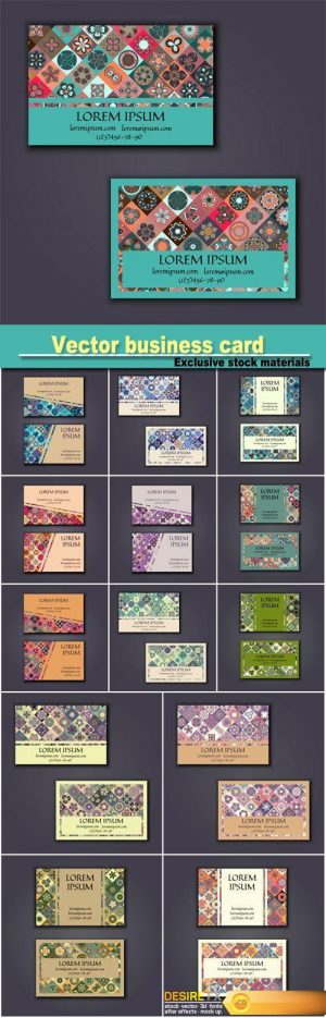 Vector business card design template with ornamental geometric mandala pattern