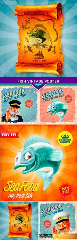 Fish vintage poster 5X EPS