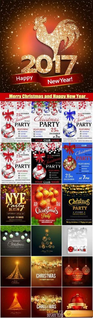 Christmas party vector invitation, Merry Christmas and Happy New Year