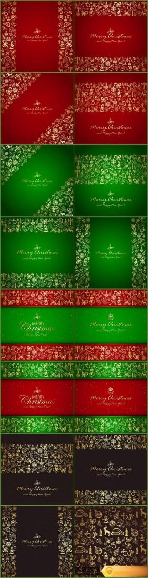 Golden Christmas elements and backgrounds – 16xEPS