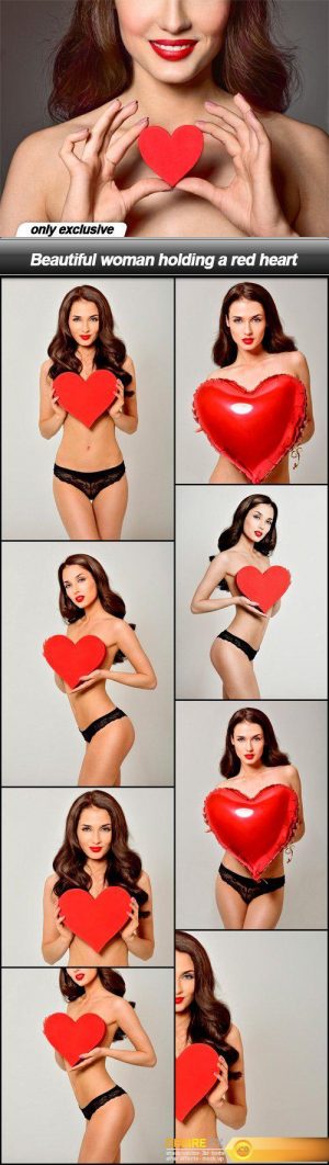 Beautiful woman holding a red heart – 9 UHQ JPEG