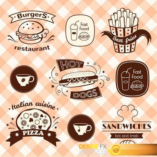 Fast food signs set, retro typography, restaurant logos 15X EPS