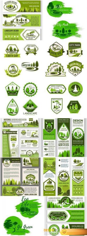 Landscape design and nature gardening vector banners 12X EPS