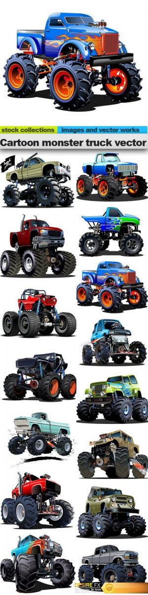 Cartoon monster truck vector, 15 x EPS
