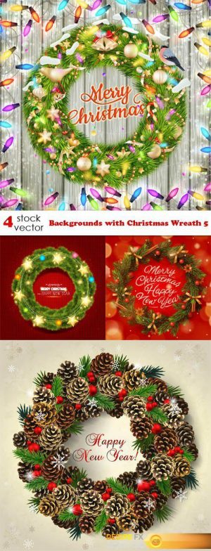 Vectors – Backgrounds with Christmas Wreath 5