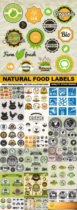 Natural Food Labels – 25 Vector