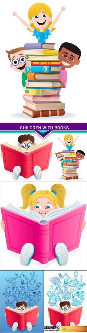 Children with books 5X EPS