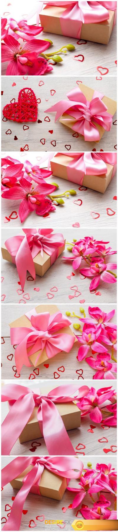 Gentle sweet composition for Valentines day, birthday, wedding in pink and red colors – Set of 7xUHQ JPEG Professional Stock Images