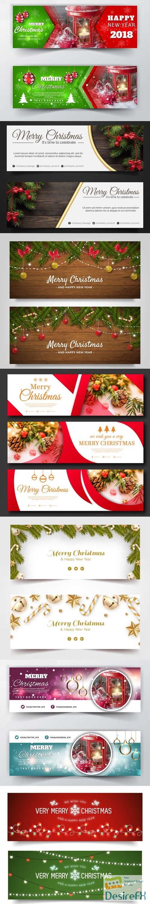 7 Merry Christmas Holiday Banners Collection in Vector
