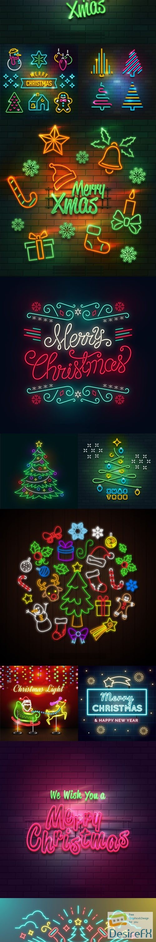 Neon Lights Christmas Collection in Vector