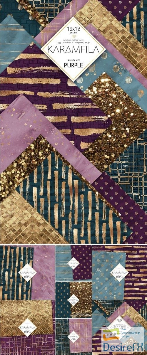 CreativeMarket - Abstract Violet Gold Patterns - 2140243