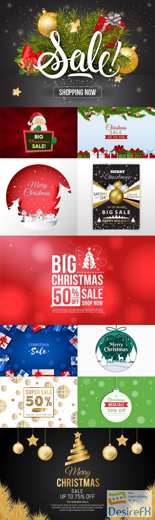 11 Christmas Sales Backgrounds in Vector