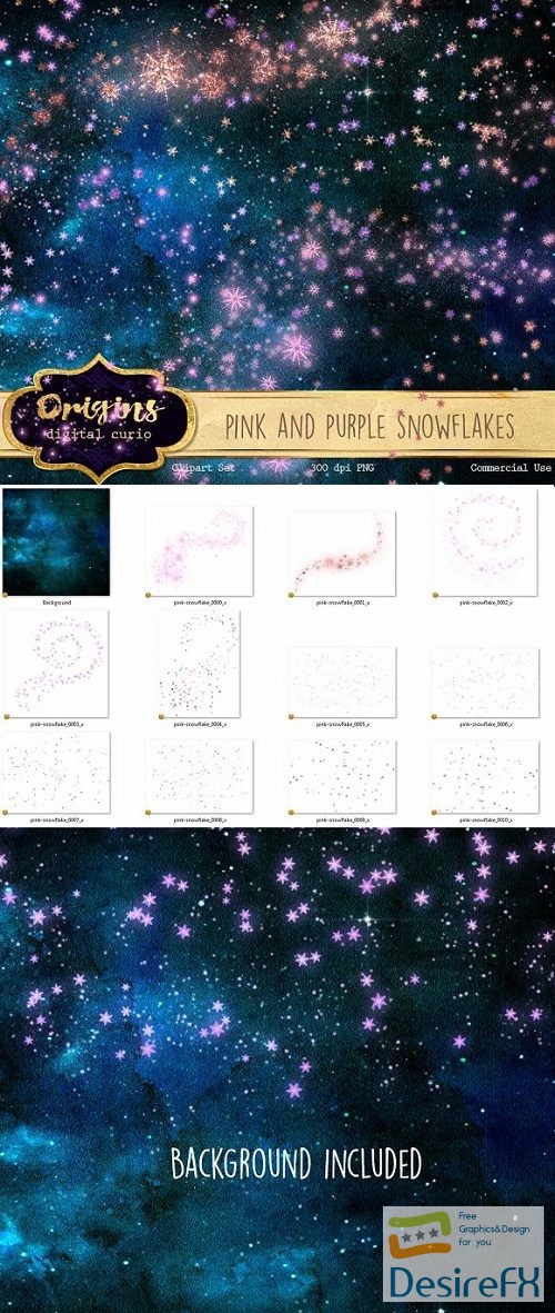 Pink and Purple Snowflakes Clipart - 1082941