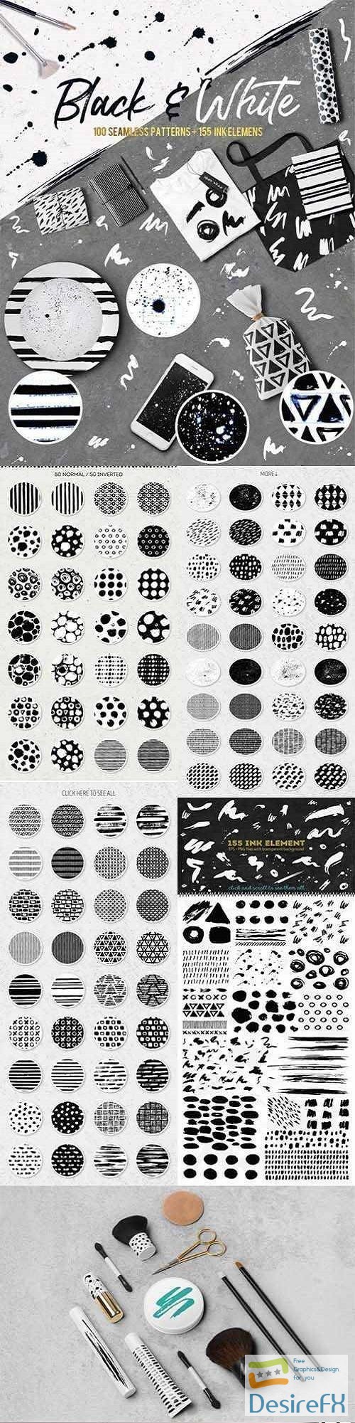 Black&White patterns + ink elements 2202155