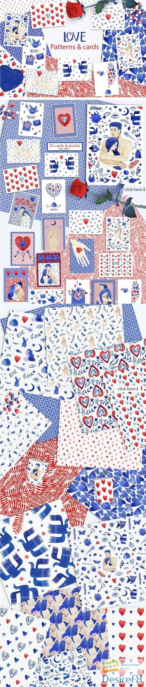 Valentine's patterns & cards. Love - 2250545
