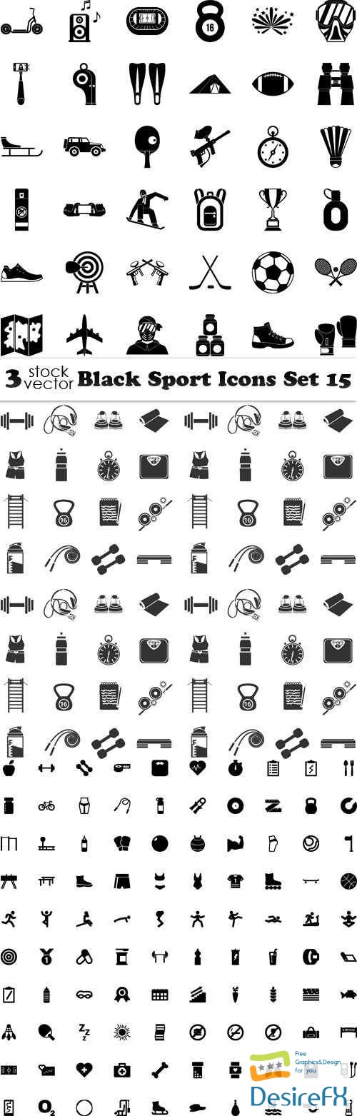 Black Sport Icons Set 15