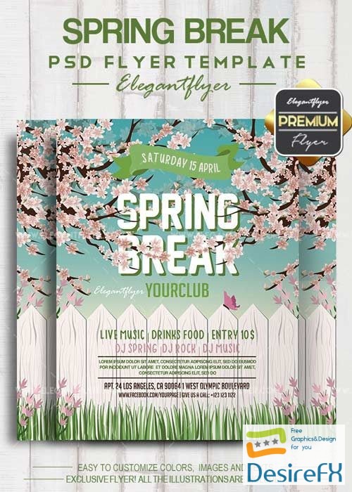 Spring Break V5 2018 Flyer PSD Template + Facebook Cover