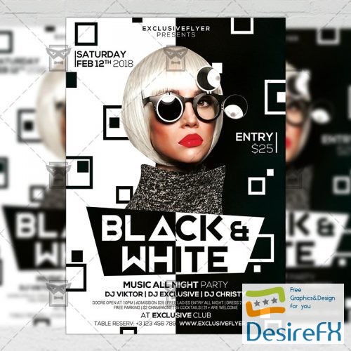 Club A5 Flyer Template - Black and White Party
