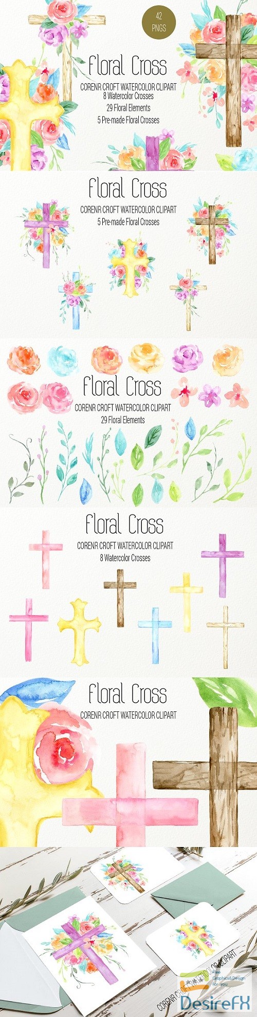 Watercolor clip Art Floral Cross - 2362534