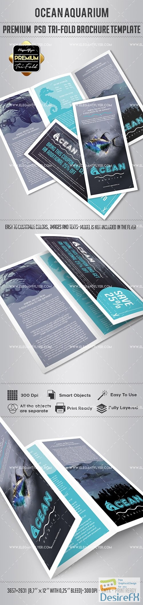 Ocean Aquarium – Premium Tri-Fold PSD Brochure Template