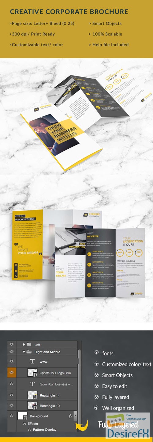 Creative Corporate Trifold Brochure PSD Template