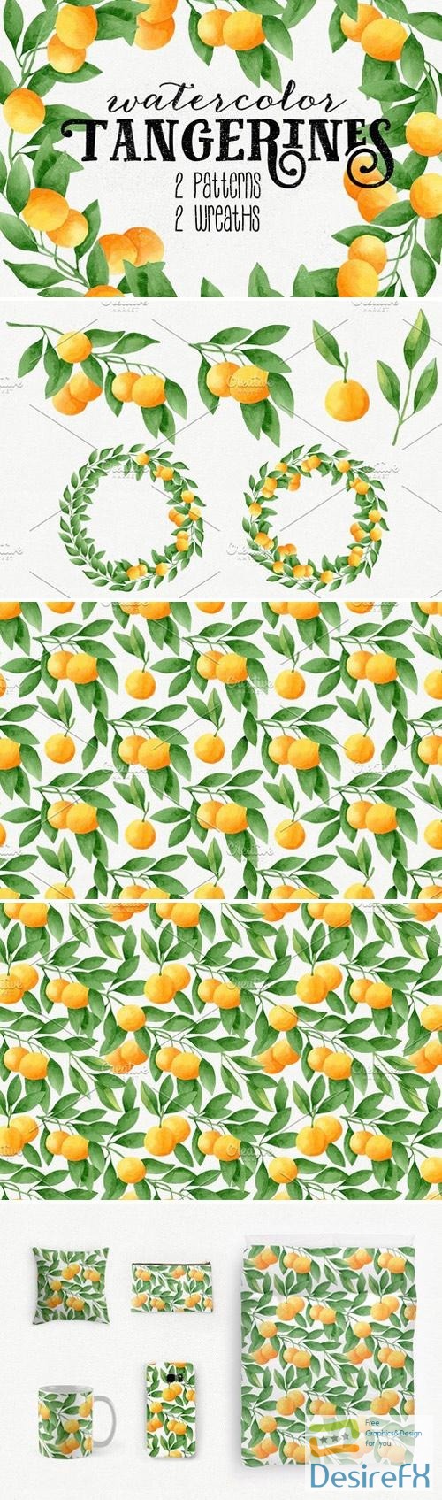 Watercolor Tangerines + Patterns 1492110