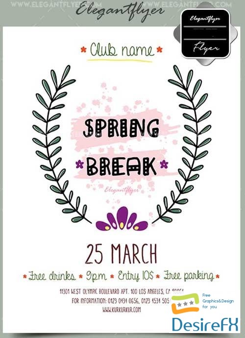 Spring Break V7 2018 Free Flyer PSD Template + Facebook Cover