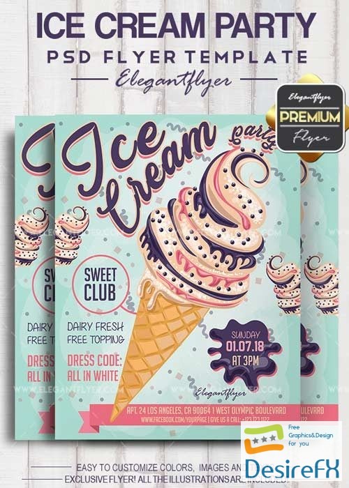 Ice Cream Party 2018 Flyer PSD V1 Template + Facebook Cover