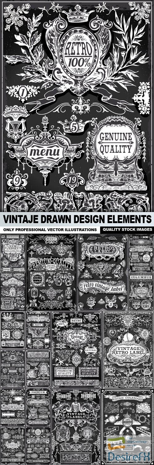 Vintaje Drawn Design Elements - 25 Vector