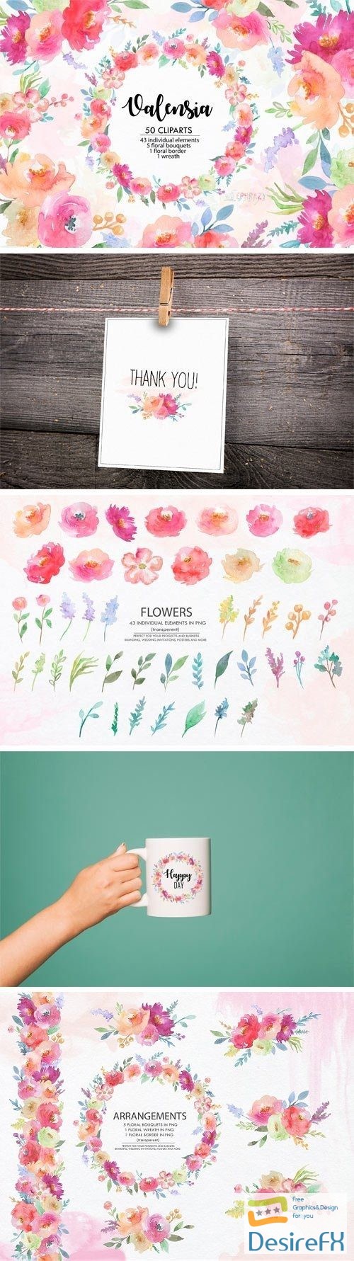 Valensia. Floral Clipart. Watercolor - 2370436