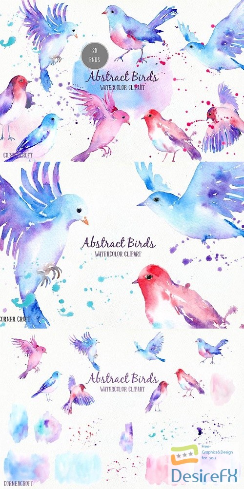 Watercolor Abstract Flying Birds 1554382