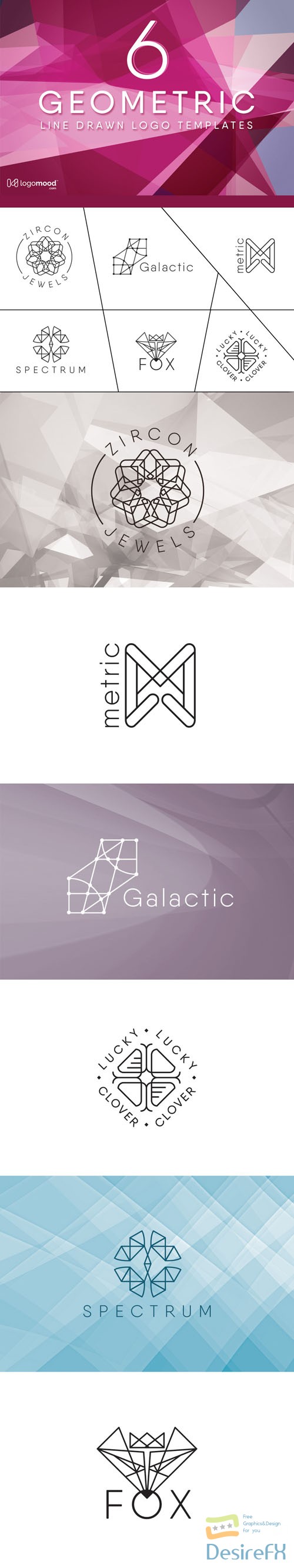 6 Geometric Line Drawn Logo Templates in Vector