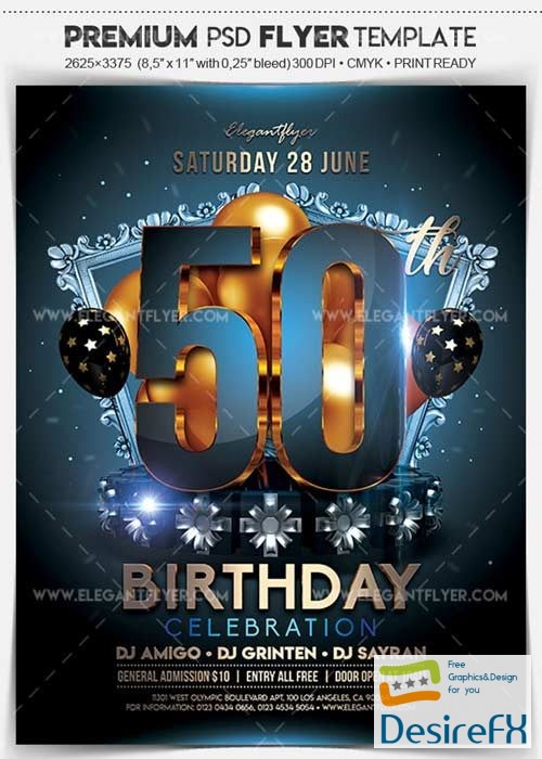 50th Birthday Party V1 2018 Flyer PSD Template + Facebook Cover