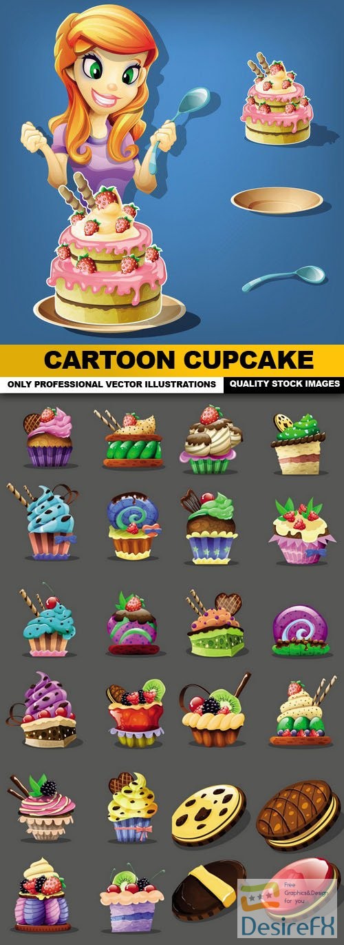 Cartoon Cupcake - 7 Vector