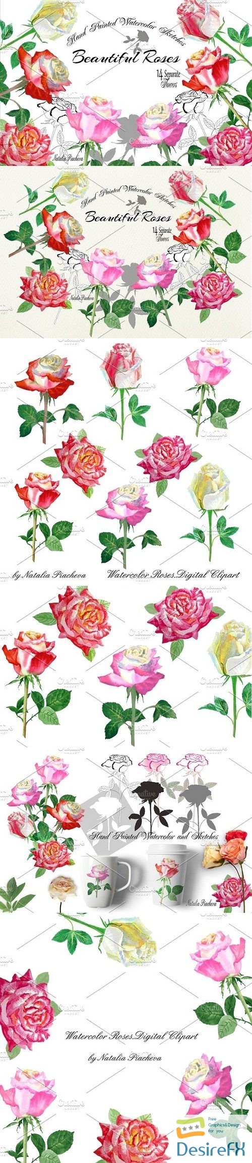 Watercolor Clipart with Roses - 2350502