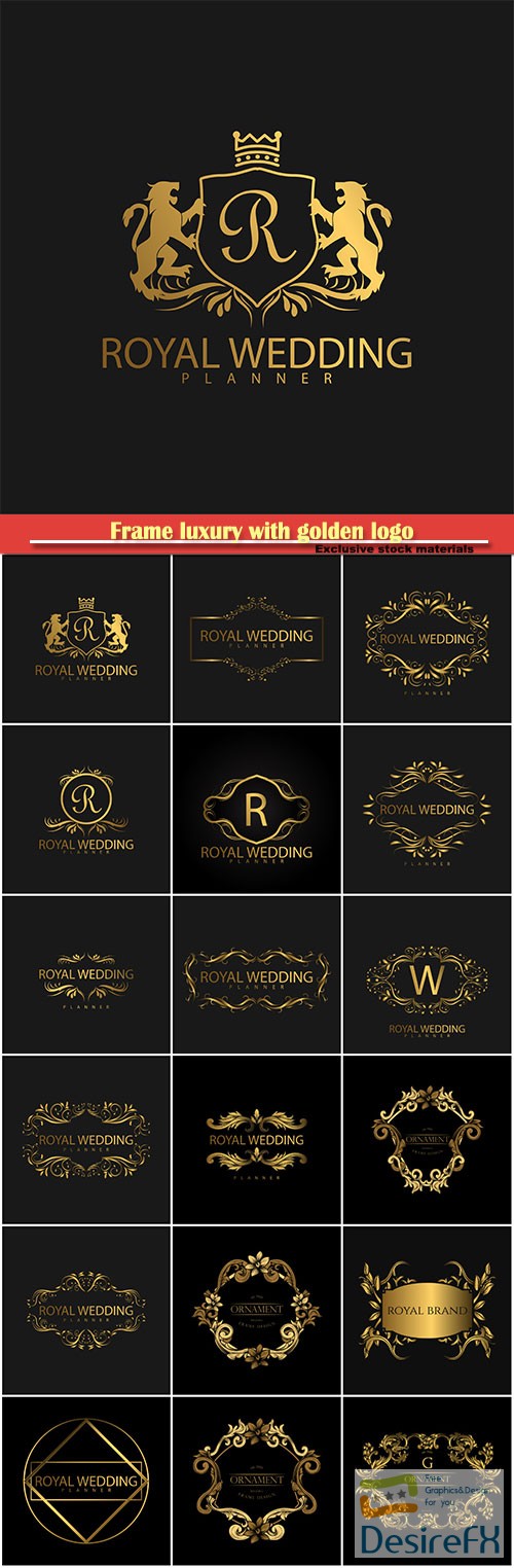 Frame luxury with golden logo vector template