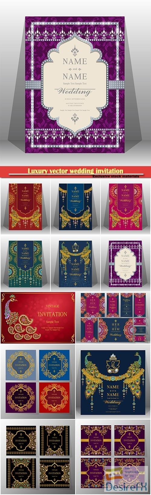 Luxury vector wedding invitation in oriental style