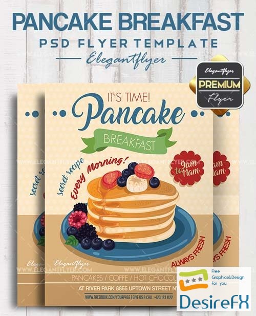 Pancake Breakfast V1 2018 Flyer PSD Template + Facebook Cover