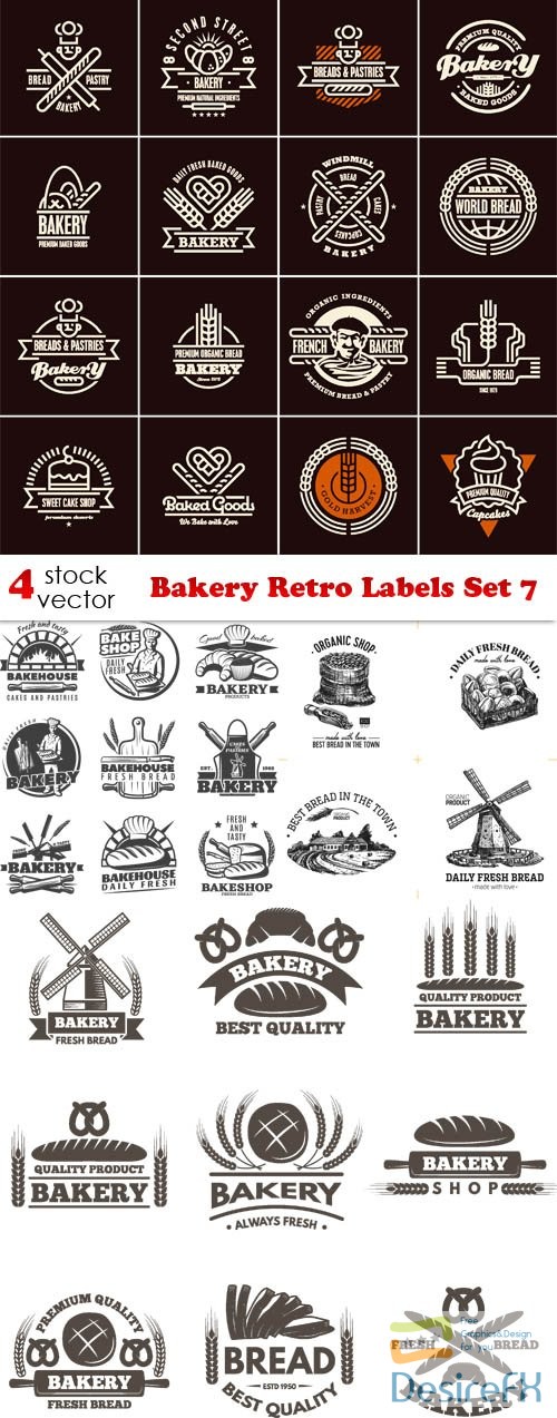 Vectors - Bakery Retro Labels Set 7